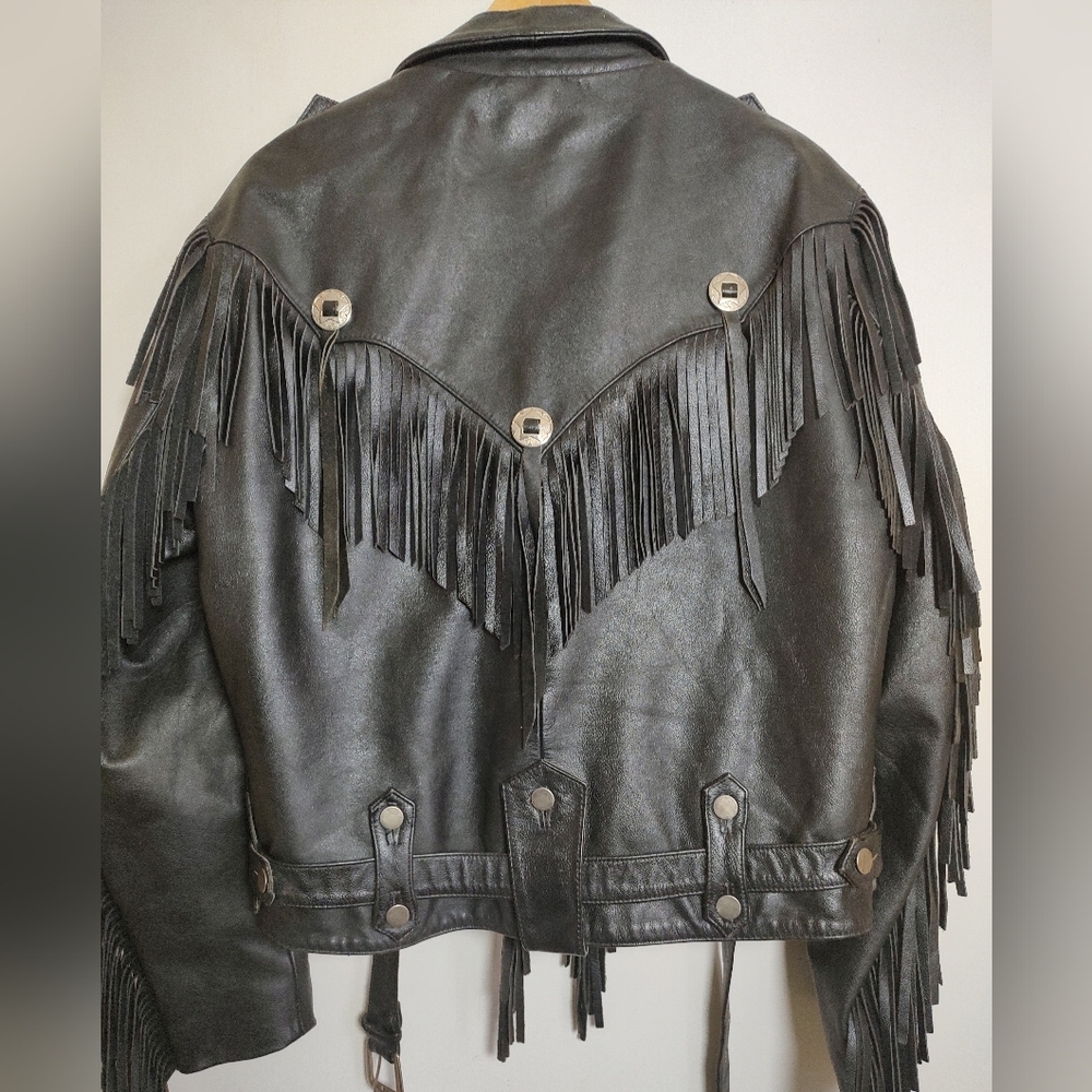Vintage Open Road Black Fringe Insulated Leather Jacket - Picture 14 of 16